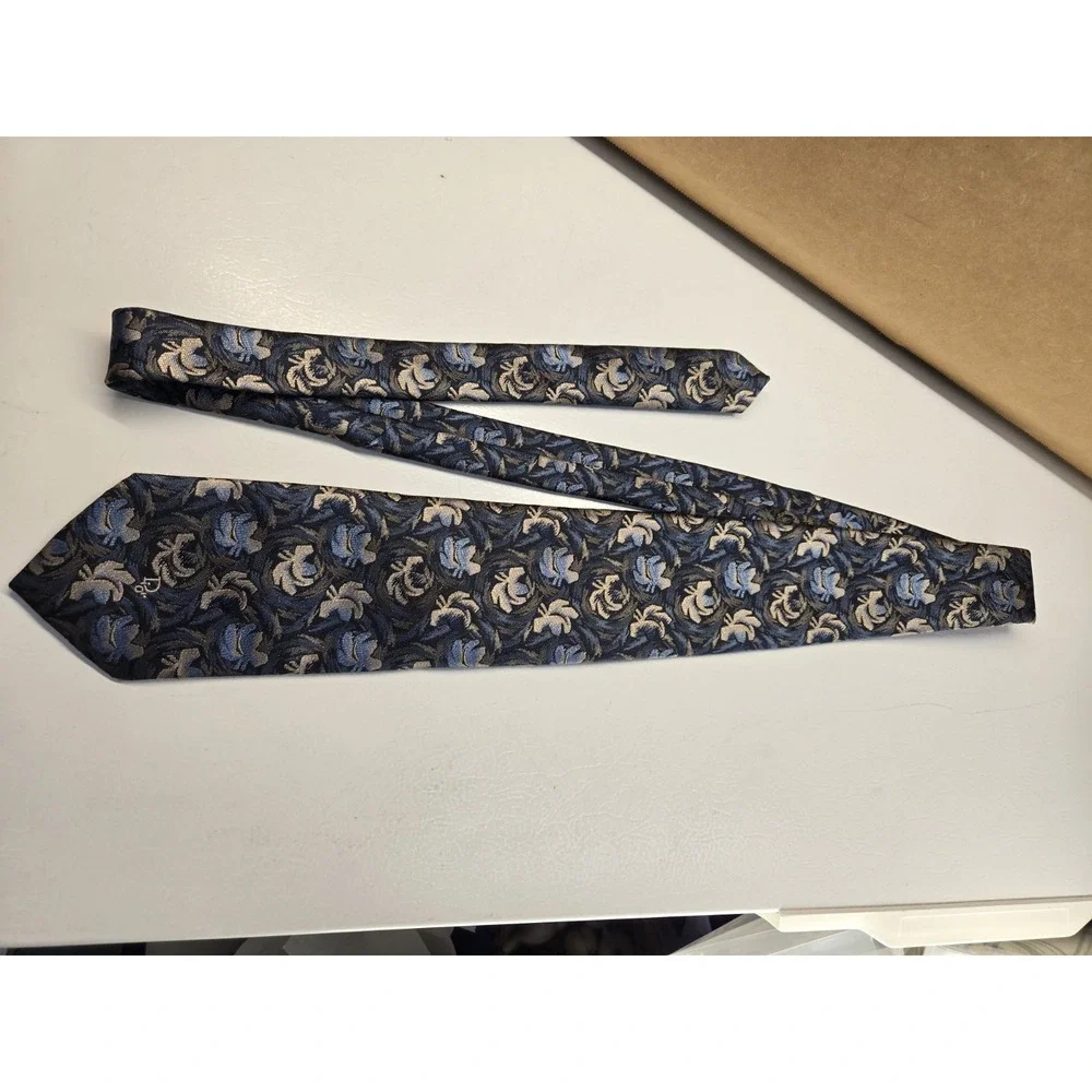 Christian Dior Monsieur Necktie Brown Blue Floral Abstract Pattern Men's Tie